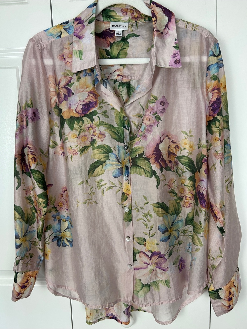 Bailey 44 Sheer Lavender Floral Long-Sleeve Button-Up Shirt Size Large
